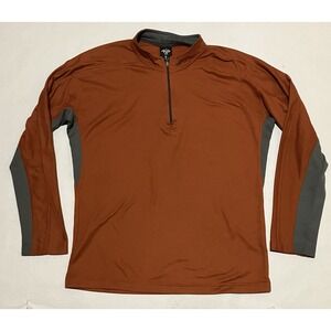 VINTAGE Prana Sweatshirt Mens Size XL Orange Fleece Pullover 1/4 Zip USA Hiking